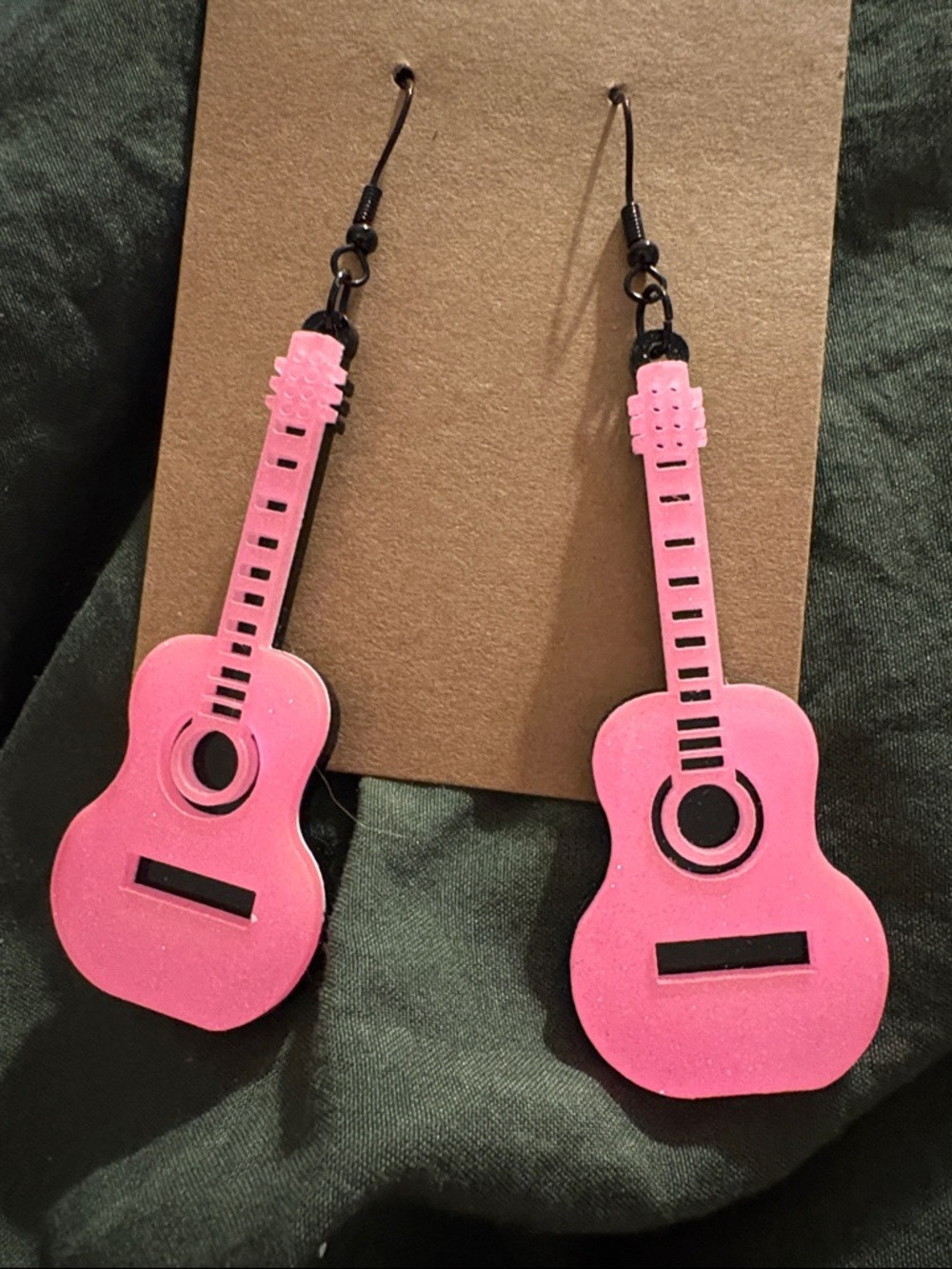 Pink Guitar Dangle Earrings